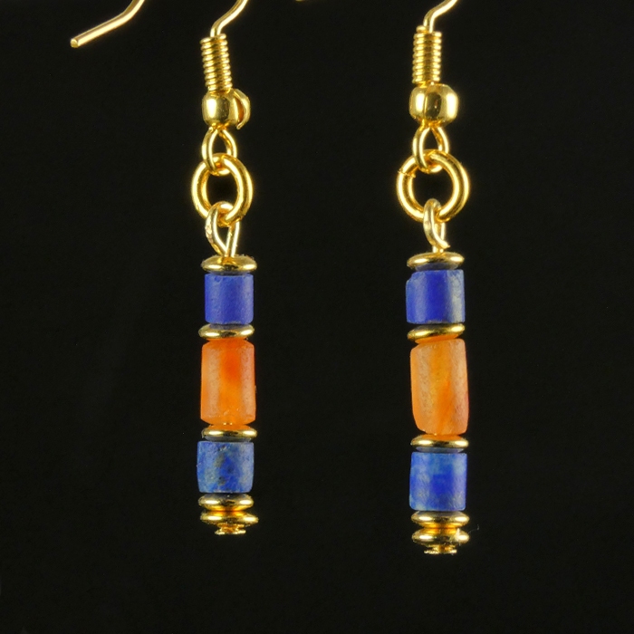 Earrings with ancient Egyptian Lapis Lazuli and carnelian beads