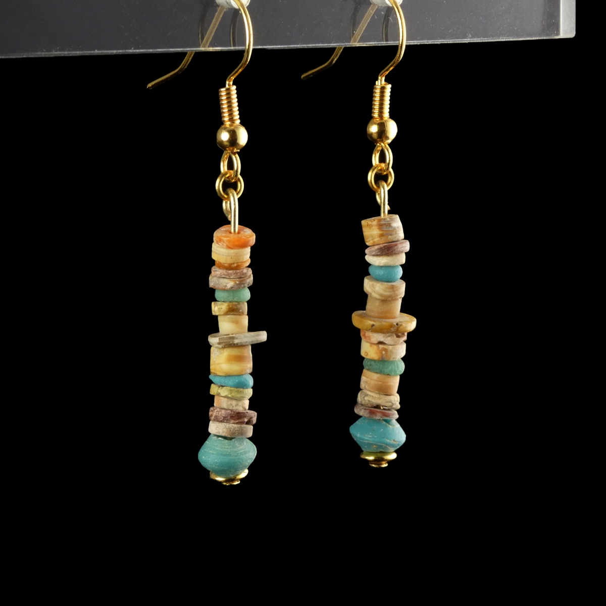Earrings with ancient Egyptian multicoloured faience and glass beads
