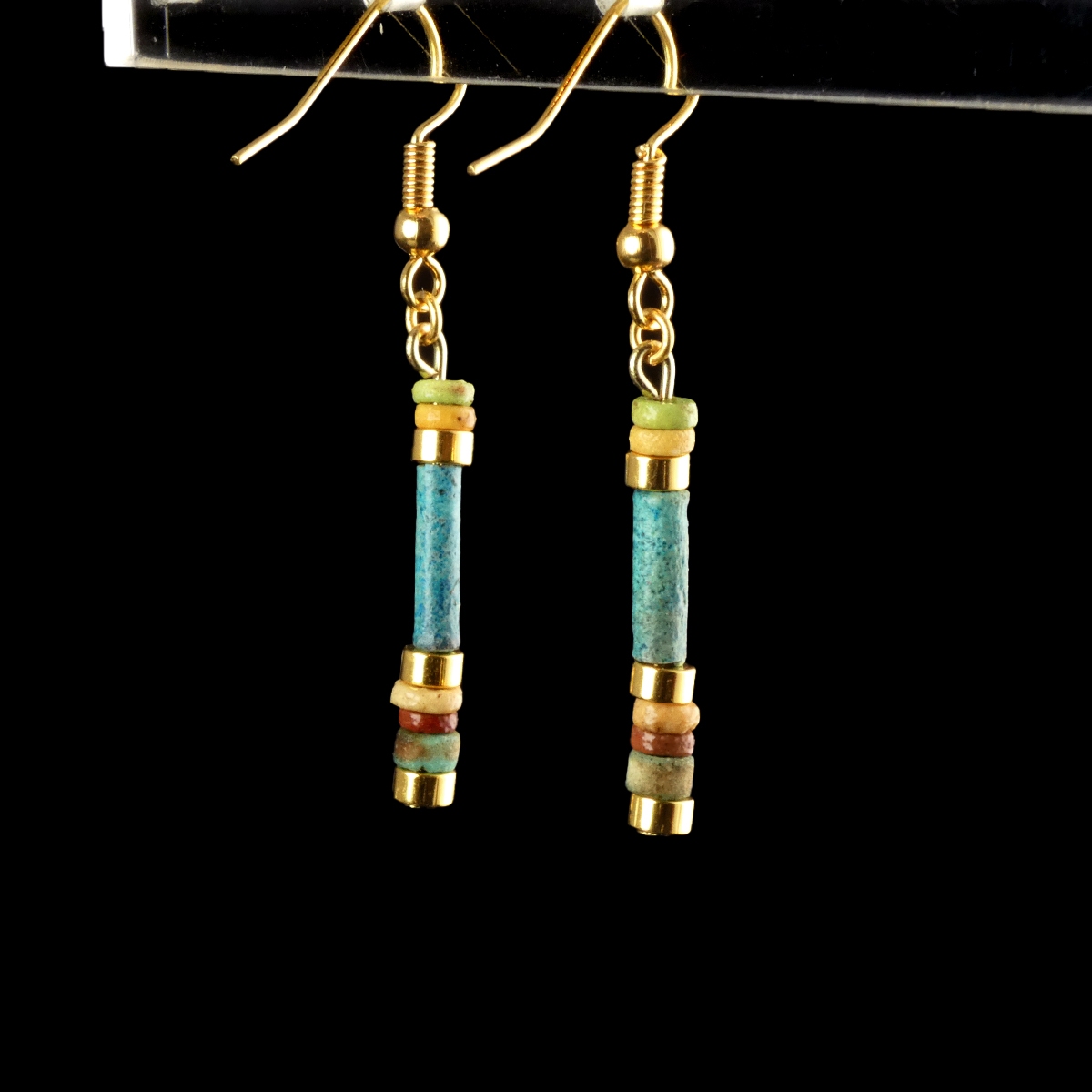 Earrings with ancient Egyptian multicoloured faience beads