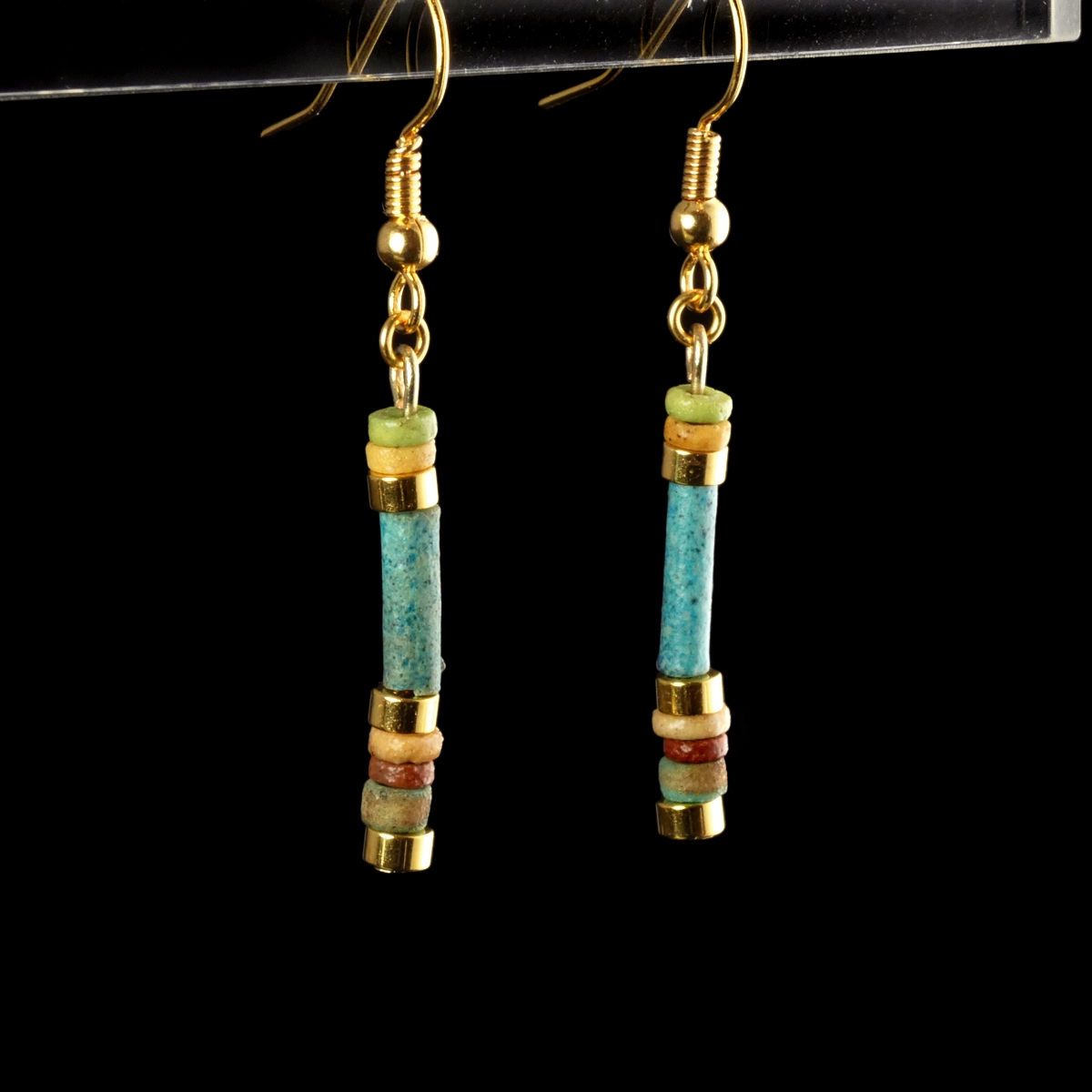 Earrings with ancient Egyptian multicoloured faience beads