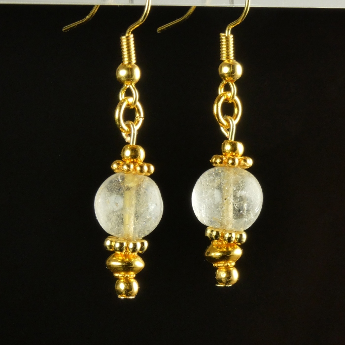 Earrings with ancient rock crystal melon beads