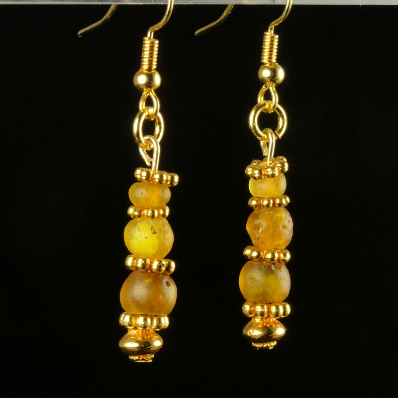 Earrings with Ancient Roman Amber Colour Glass Beads