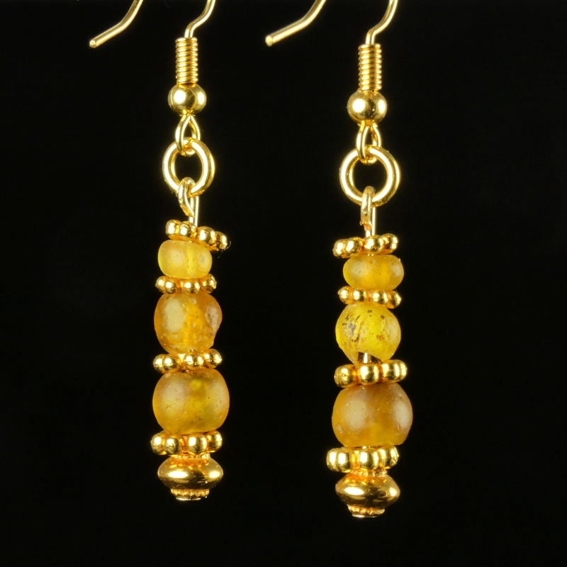 Earrings with Ancient Roman Amber Colour Glass Beads