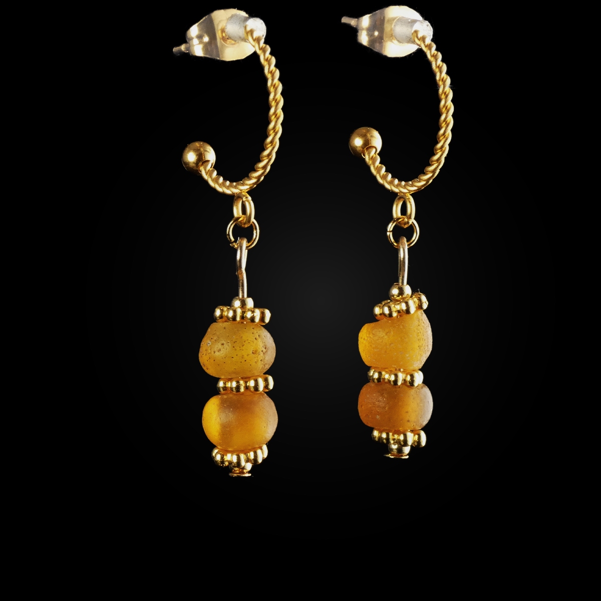 Earrings with Ancient Roman Amber Colour Glass Beads