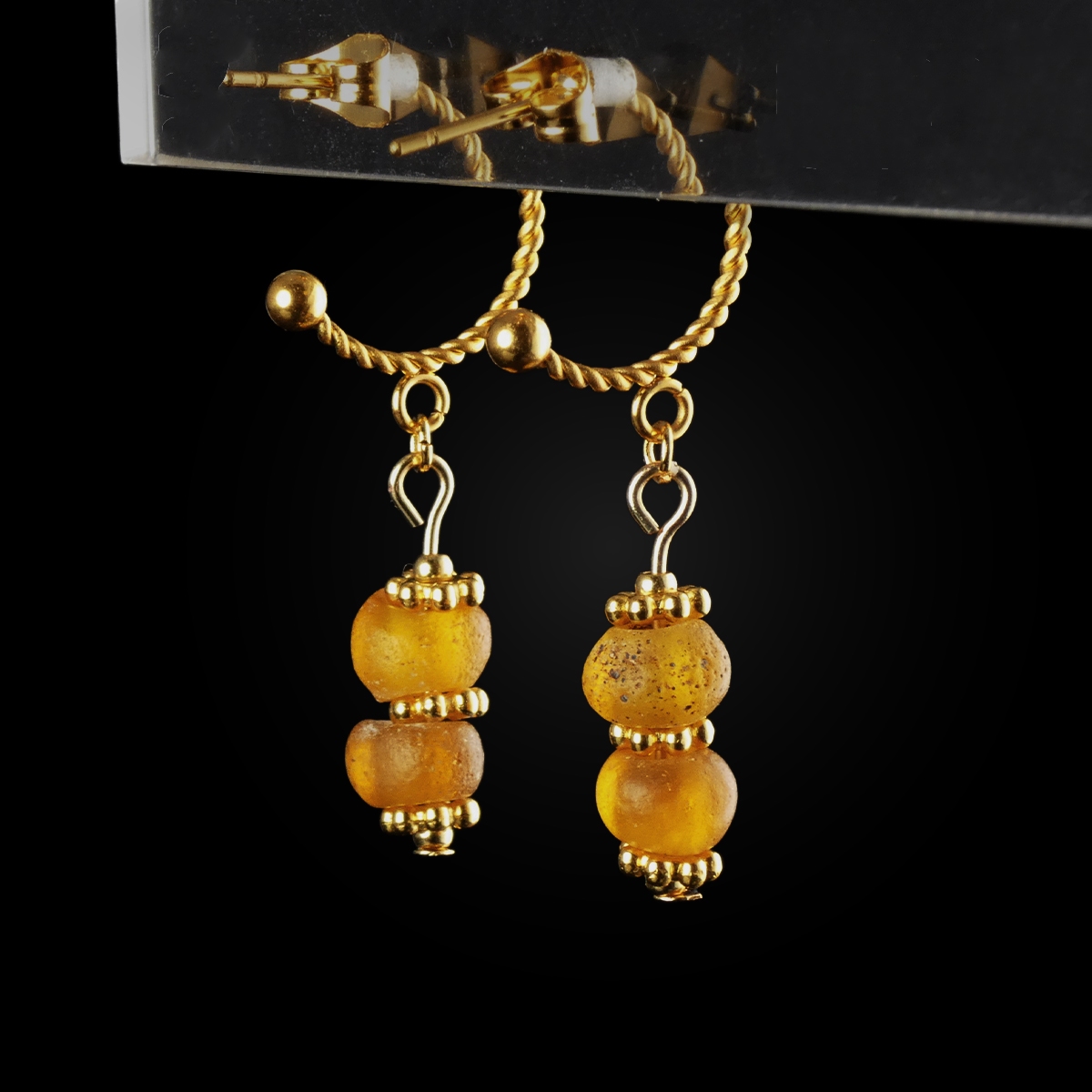 Earrings with Ancient Roman Amber Colour Glass Beads