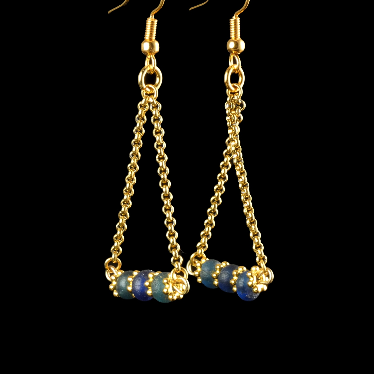 Earrings with Ancient Roman Blue Glass Beads