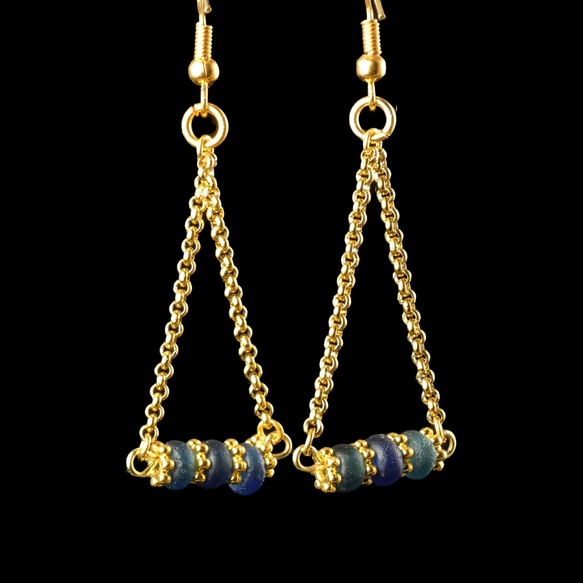 Earrings with Ancient Roman Blue Glass Beads