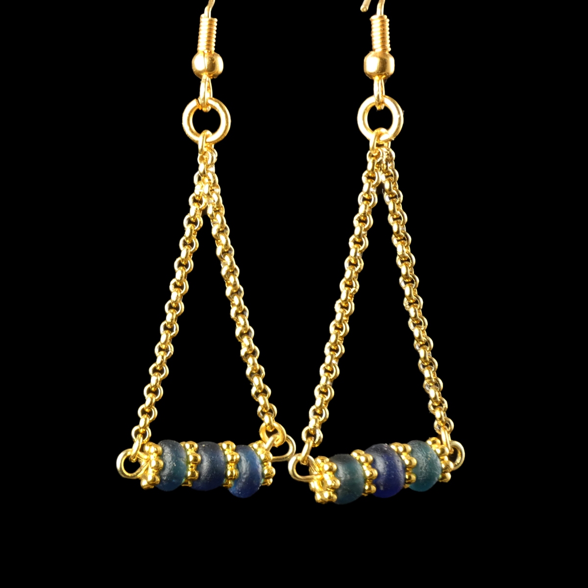 Earrings with Ancient Roman Blue Glass Beads
