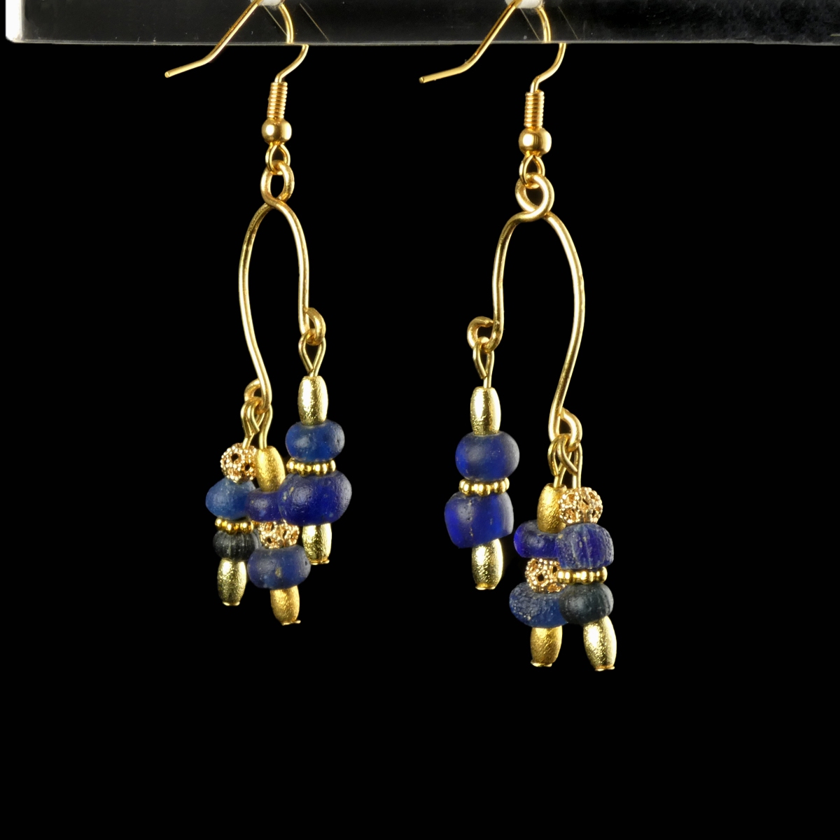 Earrings with Ancient Roman Blue Glass Beads