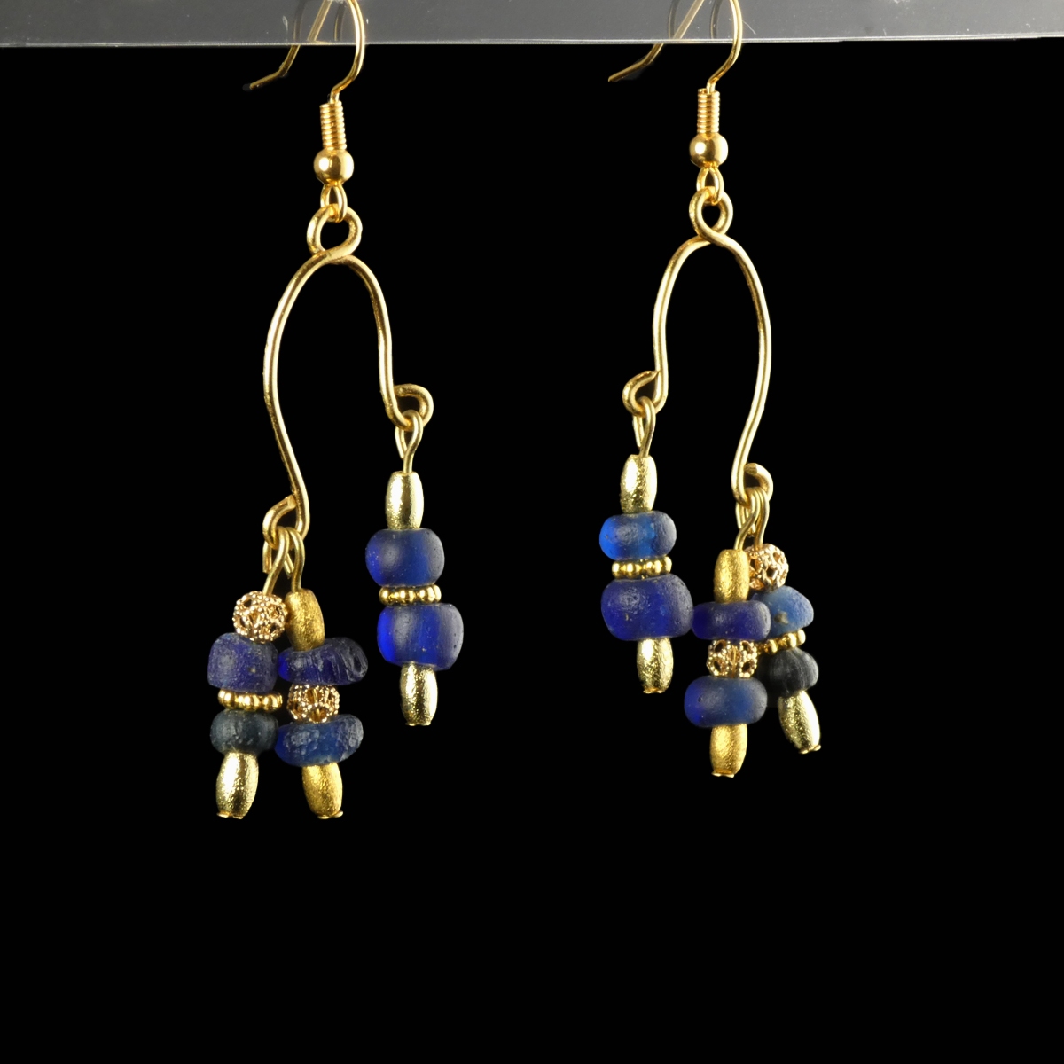 Earrings with Ancient Roman Blue Glass Beads