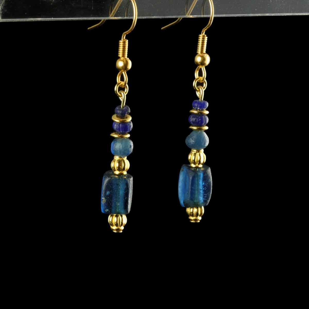 Earrings with Ancient Roman Blue Glass Beads