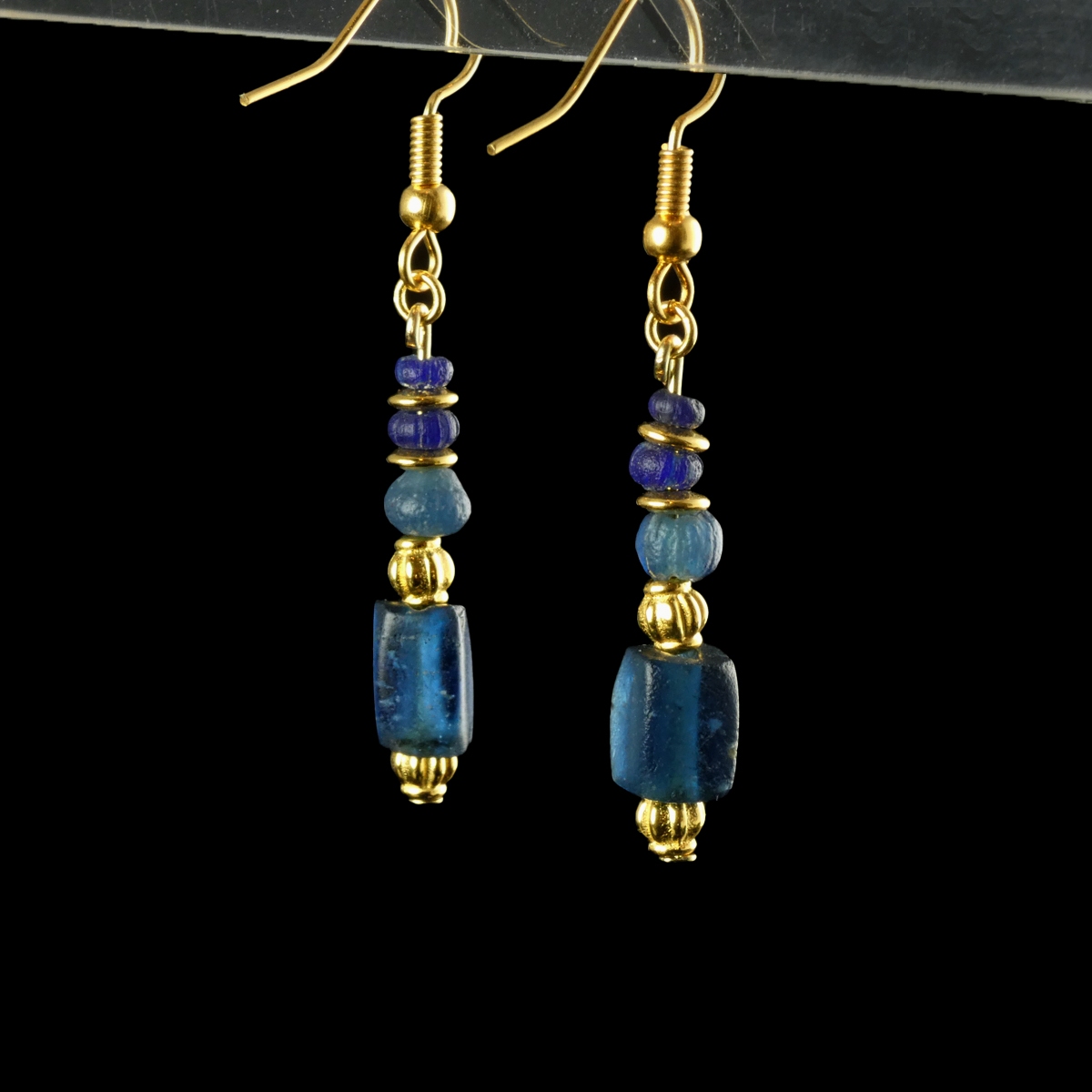 Earrings with Ancient Roman Blue Glass Beads