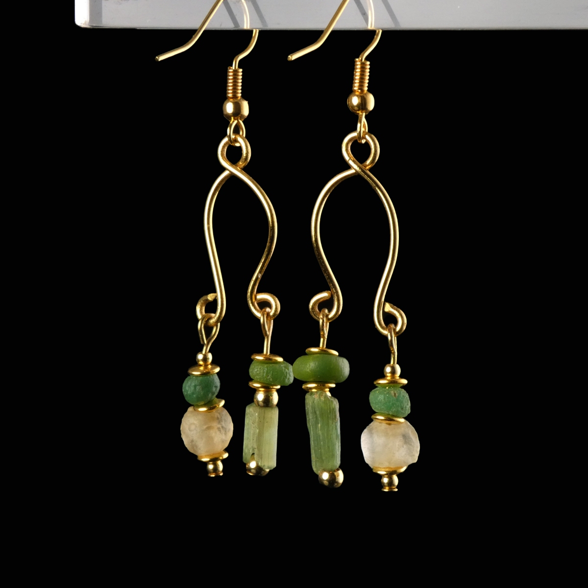 Earrings with Ancient Roman Green and Semi-Translucent Glass Beads