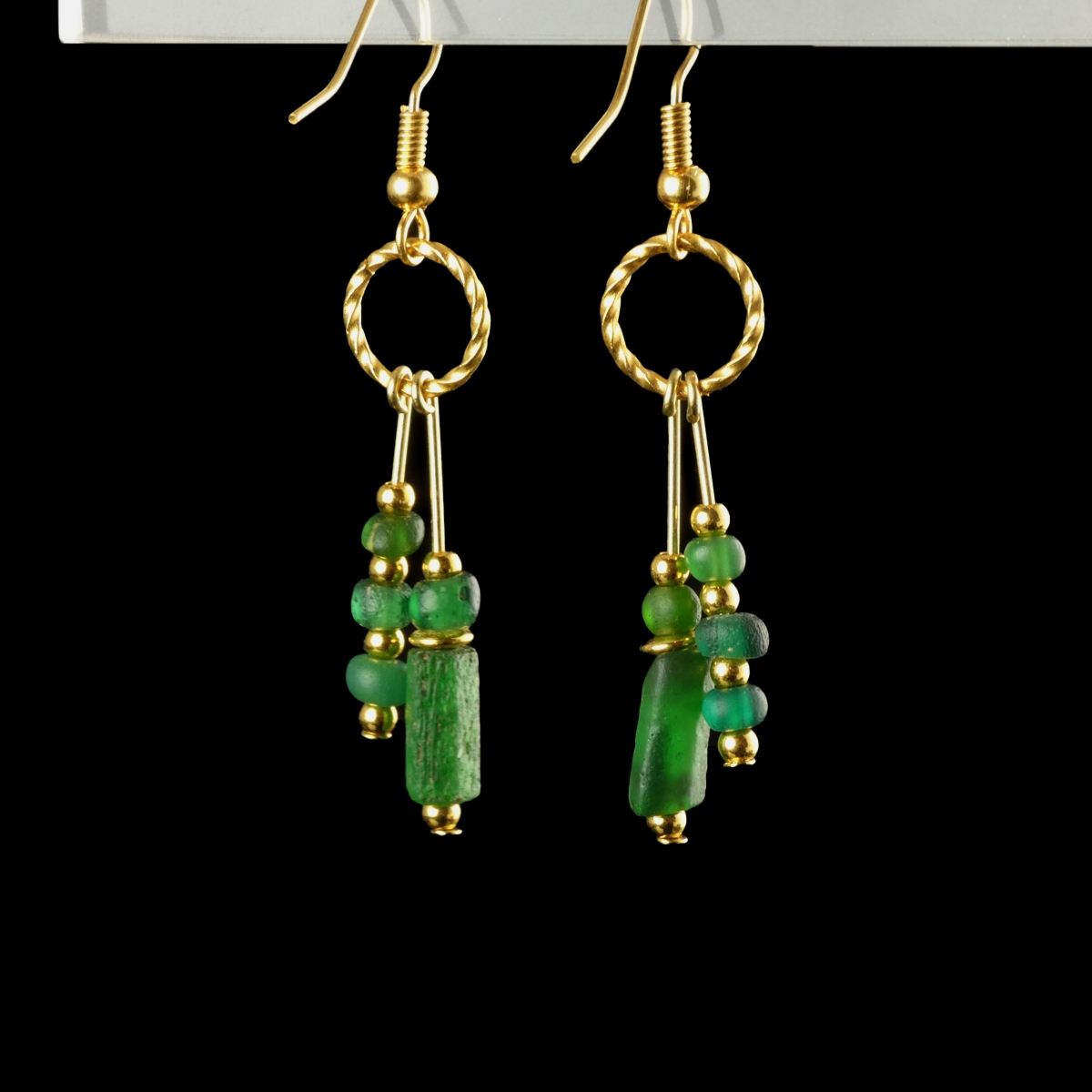 Earrings with Ancient Roman Green Glass Beads