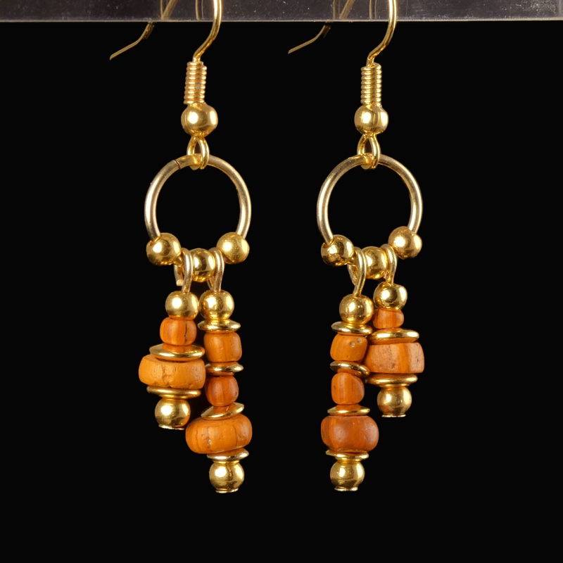 Earrings with Ancient Roman Orange Glass Beads