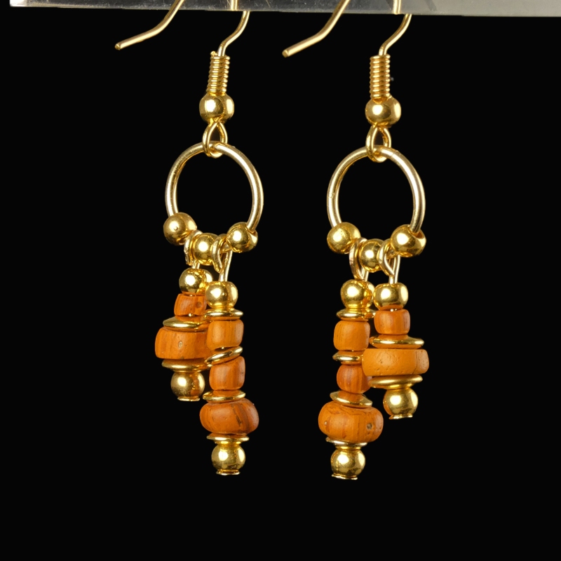 Earrings with Ancient Roman Orange Glass Beads