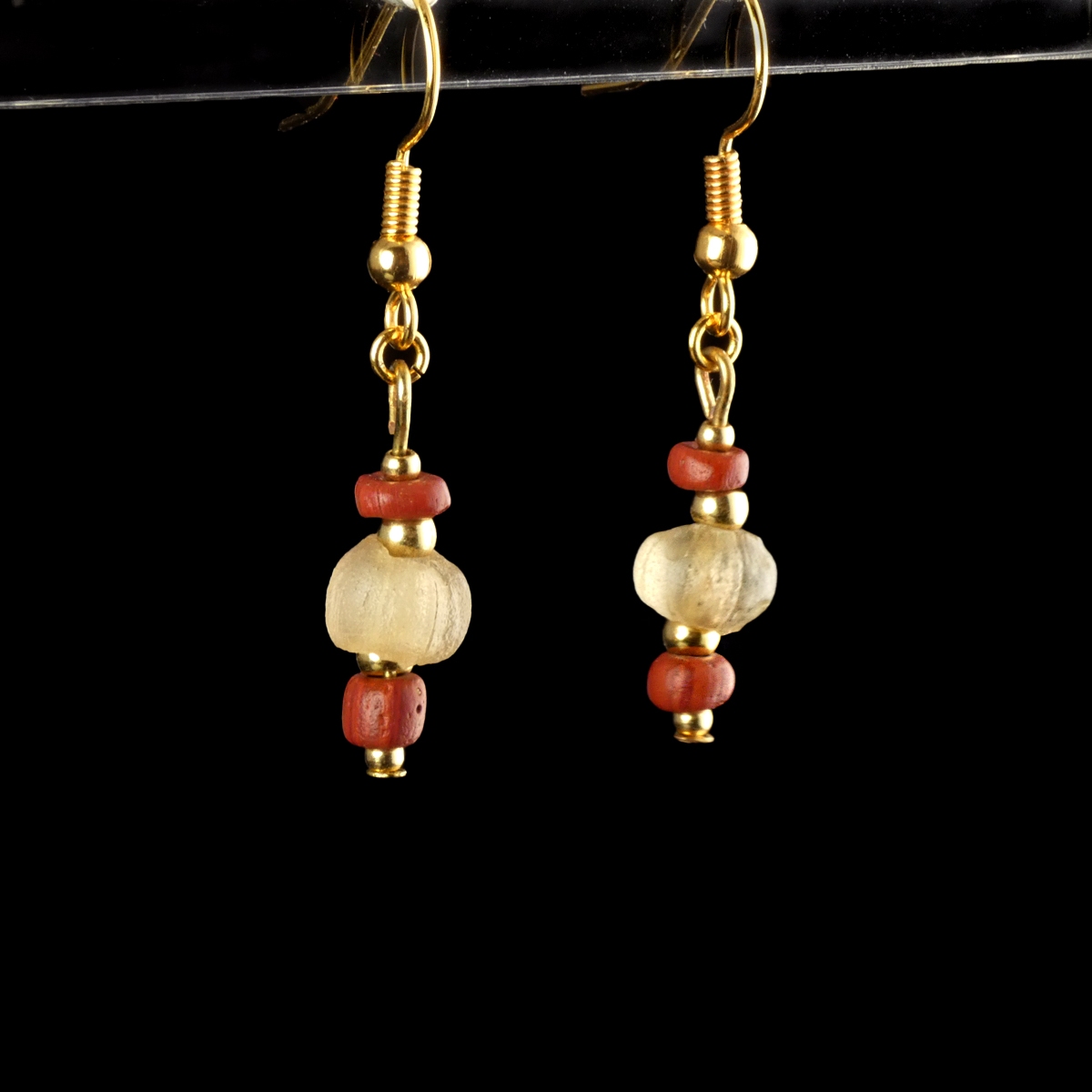 Earrings with Ancient Roman Red and Semi-Translucent Glass Beads