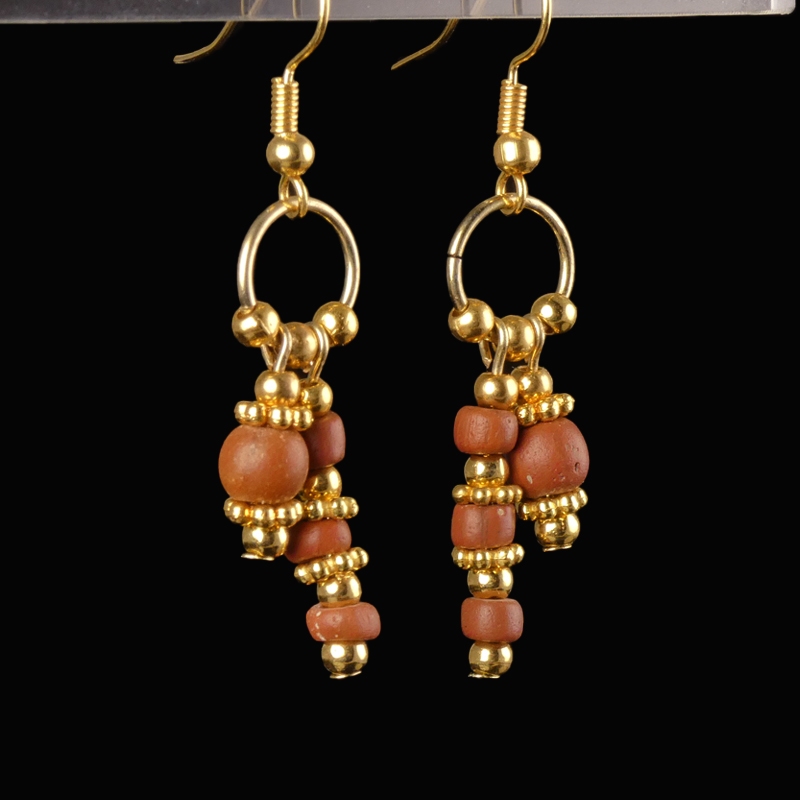 Earrings with Ancient Roman Red Glass Beads