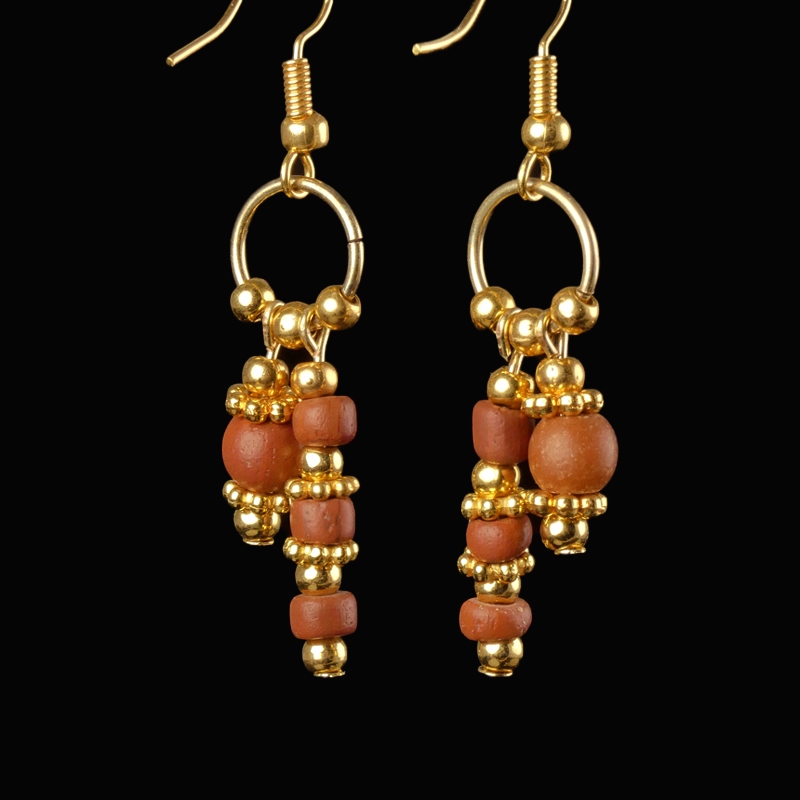 Earrings with Ancient Roman Red Glass Beads