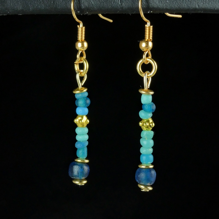 Earrings with Ancient Roman Turquoise and Blue Glass Beads
