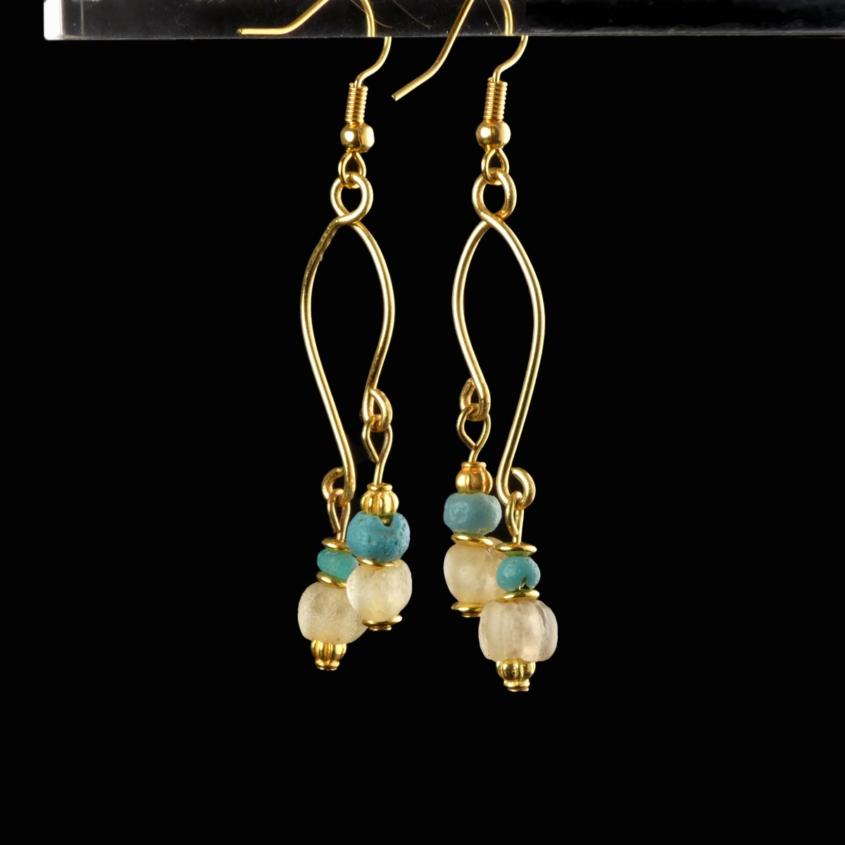 Earrings with Ancient Roman Turquoise and Semi-Translucent Glass Beads
