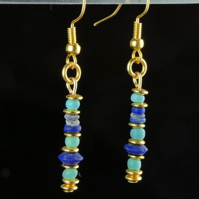 Earrings with Ancient Roman Turquoise Glass and Lapis Lazuli Beads