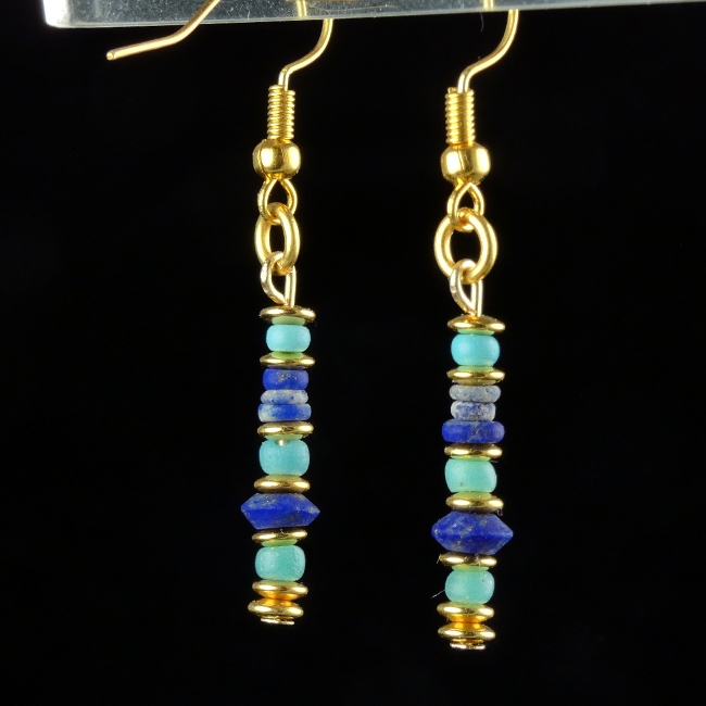 Earrings with Ancient Roman Turquoise Glass and Lapis Lazuli Beads