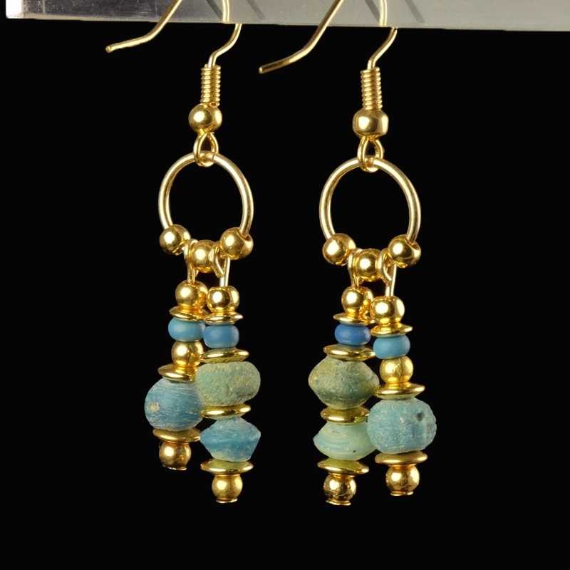 Earrings with Ancient Roman Turquoise Glass Beads