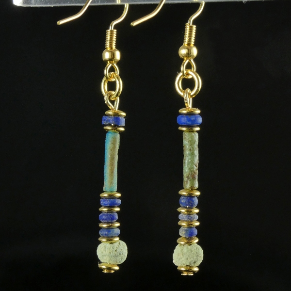 Earrings with Egyptian faience and Lapis Lazuli beads
