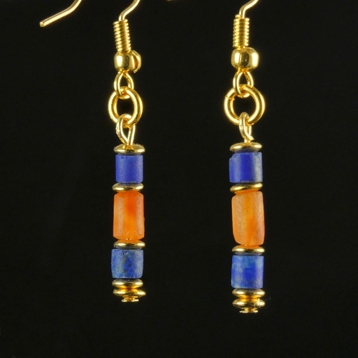 Earrings with Egyptian Lapis Lazuli and carnelian beads
