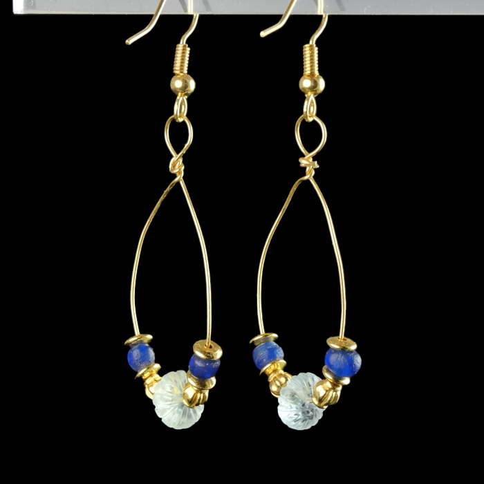 Earrings with Roman blue glass and crystal melon beads