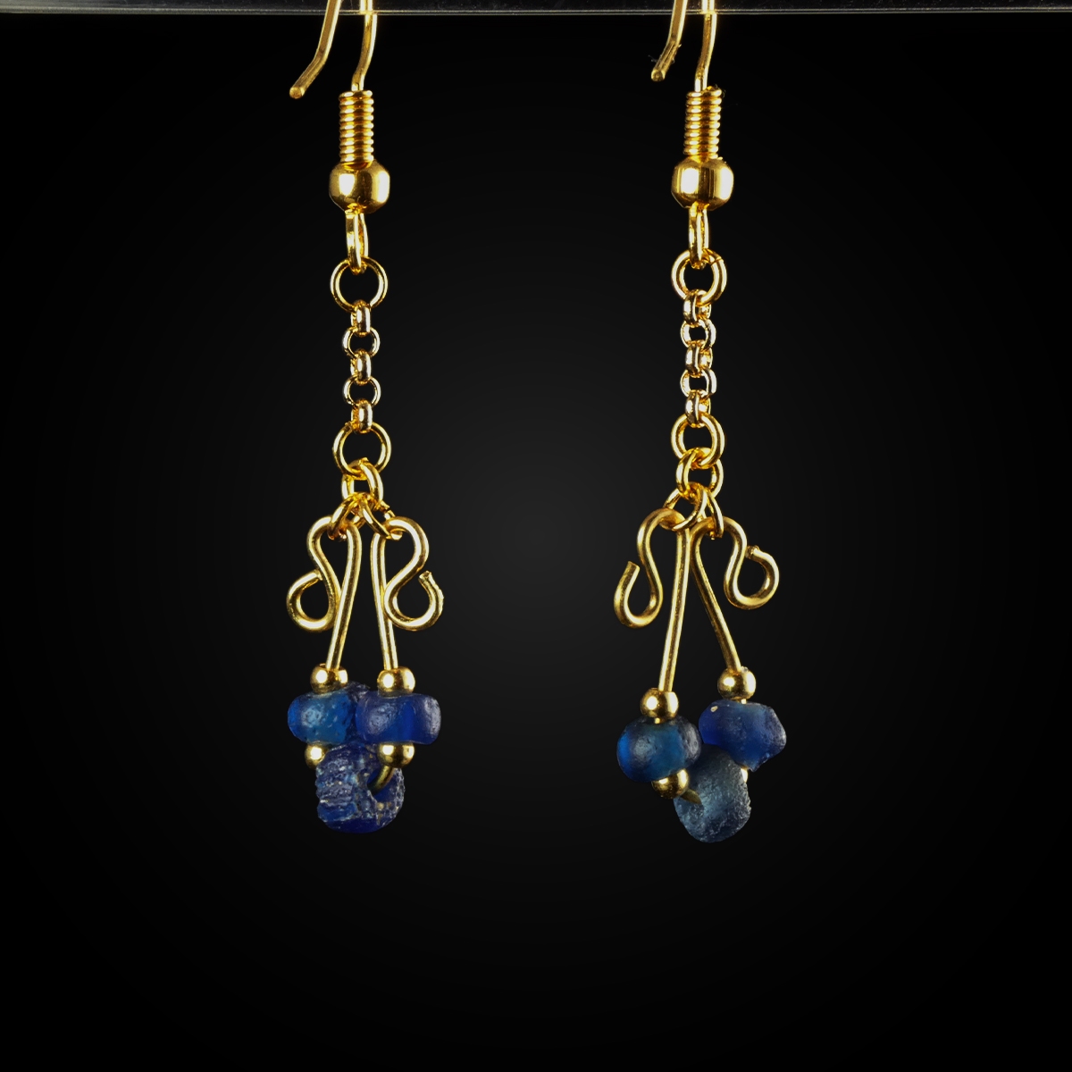 Earrings with Roman Blue Glass Beads - Wire-Wrapped Design