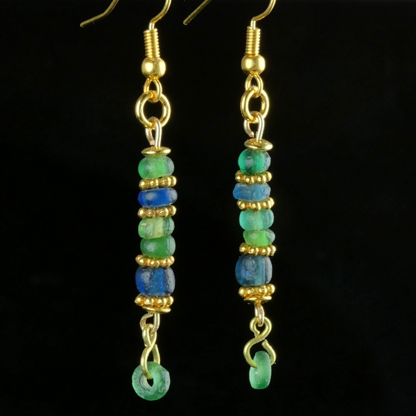 Earrings with Roman green and blue glass beads