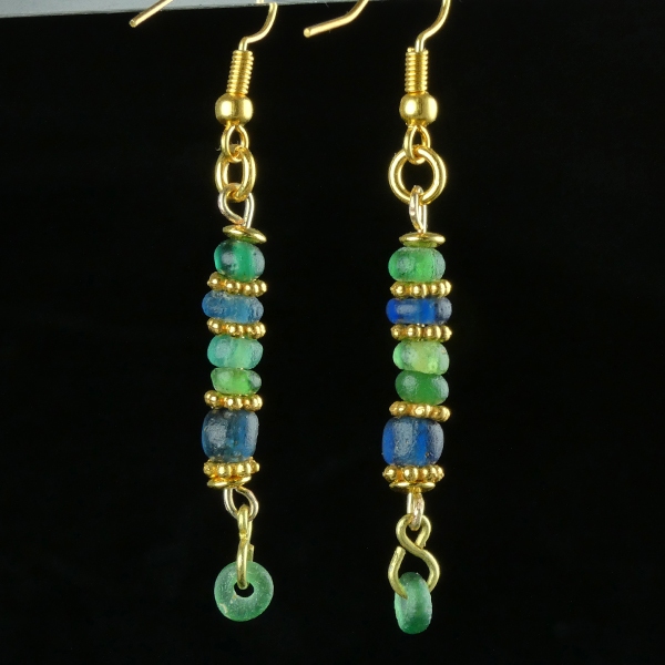 Earrings with Roman green and blue glass beads