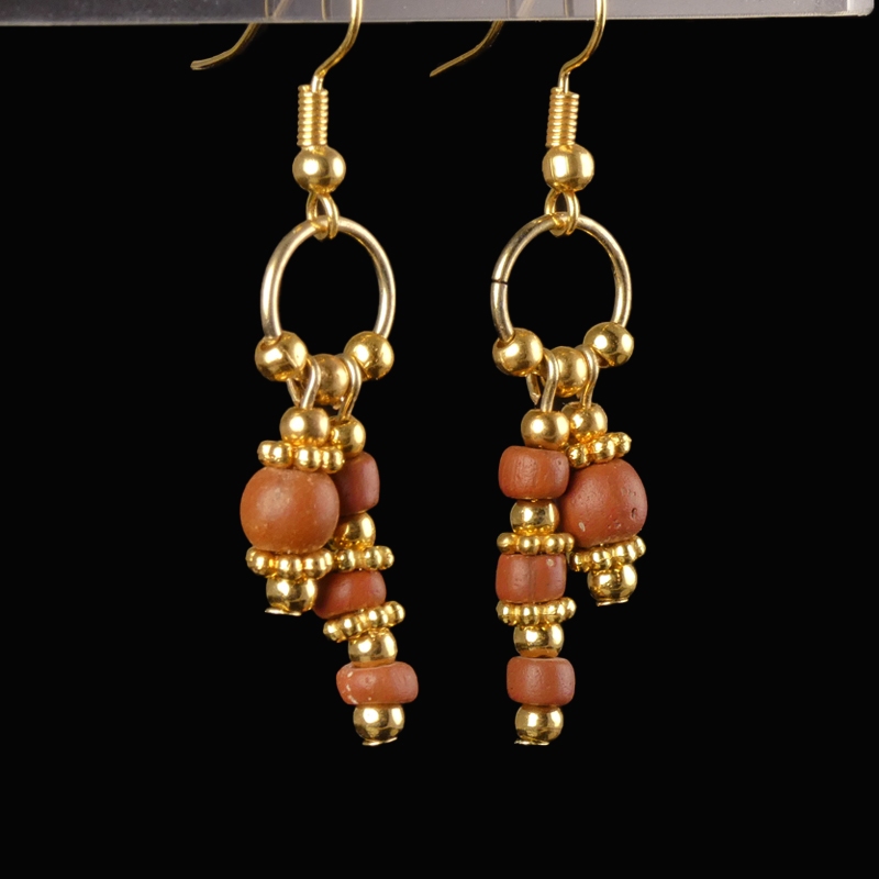 Earrings with Roman red glass beads