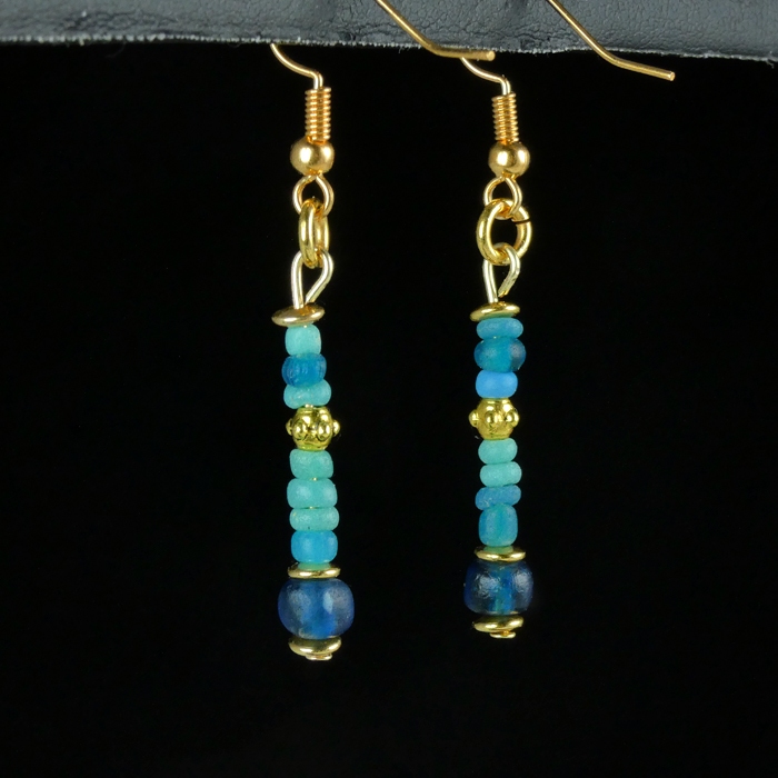 Earrings with Roman turquoise and blue glass beads