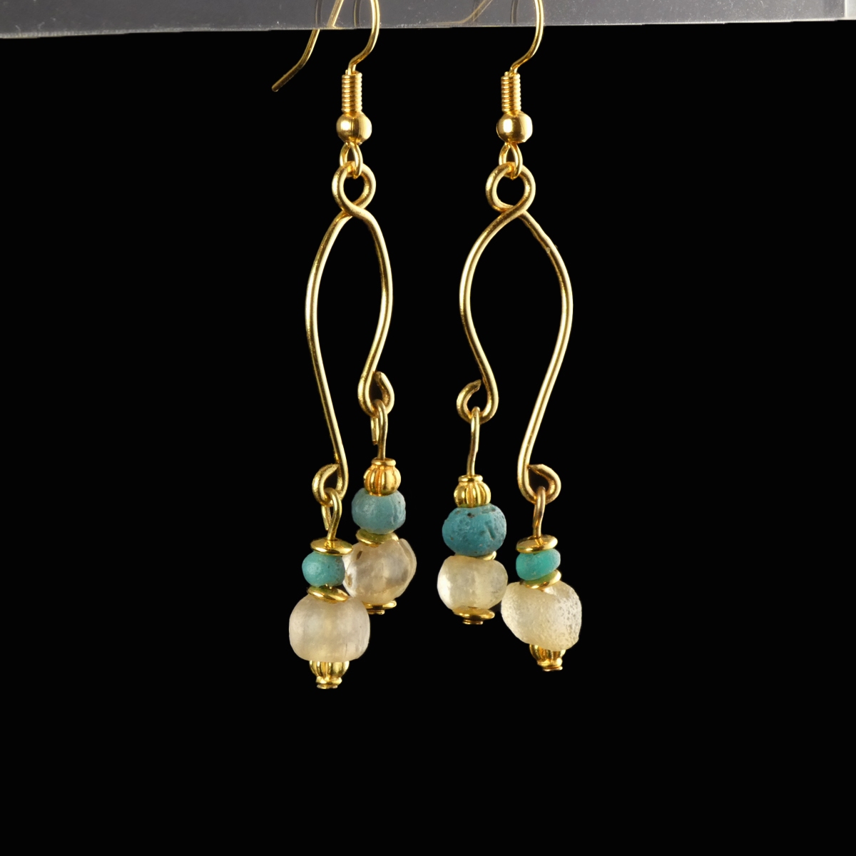 Earrings with Roman Turquoise and Semi-Translucent Glass Beads