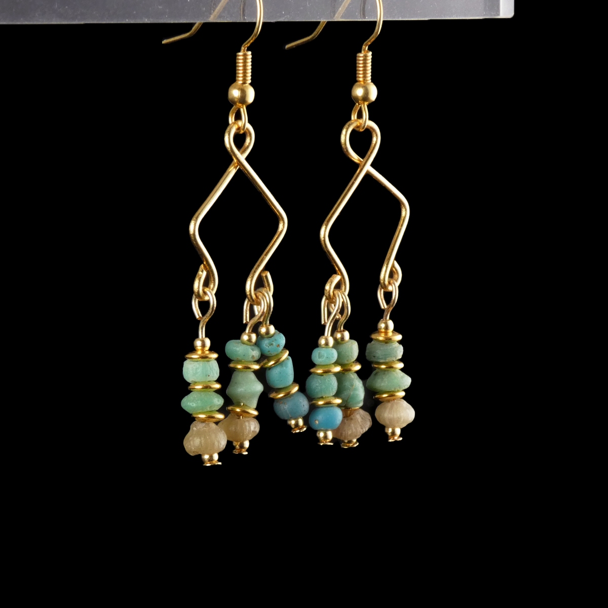 Earrings with Roman turquoise and semi-translucent glass beads
