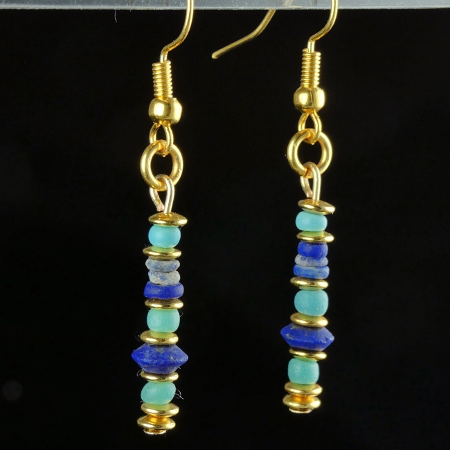 Earrings with Roman turquoise glass and Lapis Lazuli beads