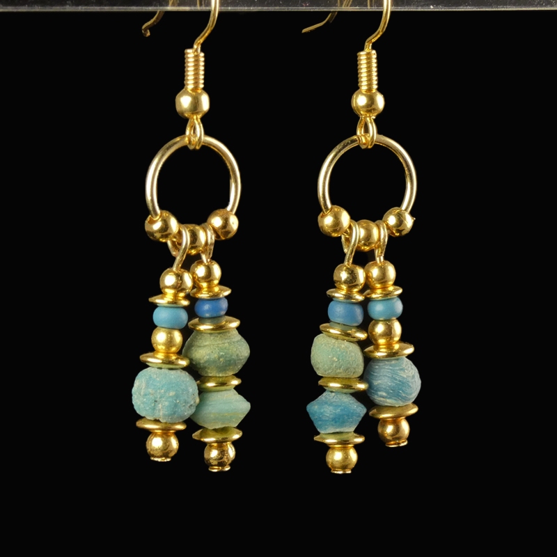 Earrings with Roman turquoise glass beads