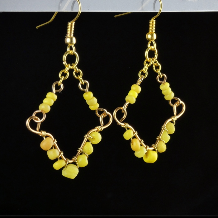 Earrings with Roman Yellow Glass Beads - Wire-Wrapped Design