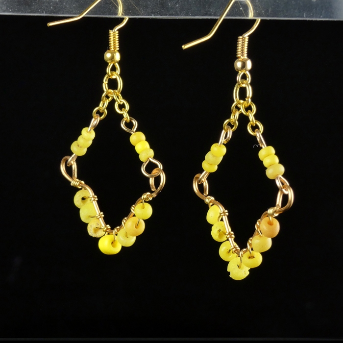 Earrings with Roman Yellow Glass Beads - Wire-Wrapped Design