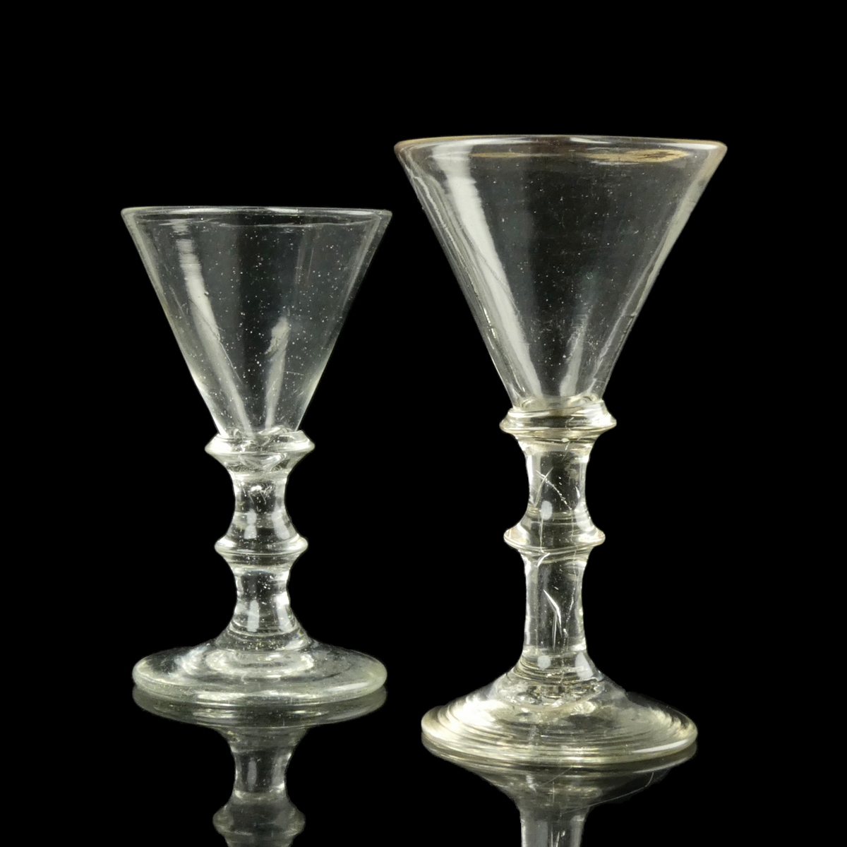 England, pair of small Georgian antique wine glasses