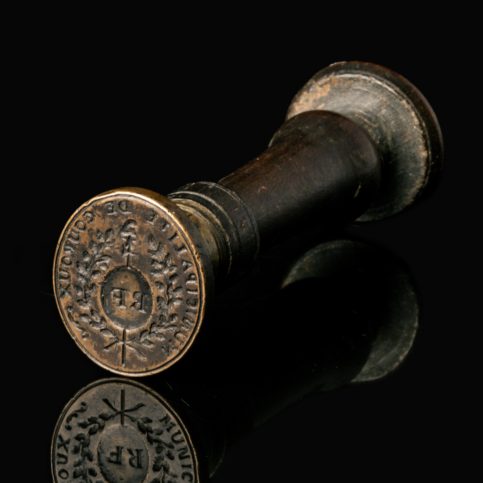 French Revolution, wooden and brass Municipal Seal Stamp of Couroux (France - Switzerland)