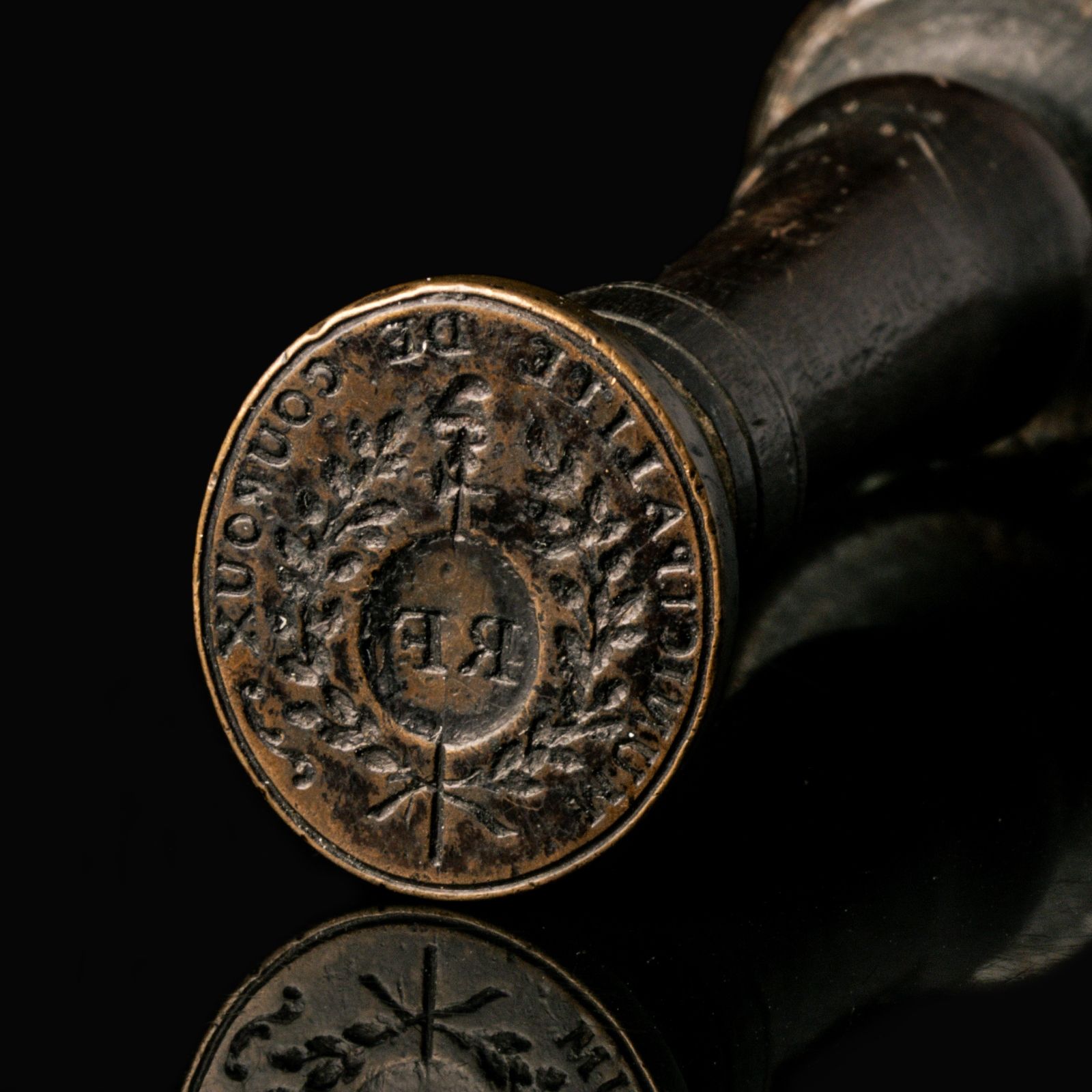 French Revolution, wooden and brass Municipal Seal Stamp of Couroux (France - Switzerland)