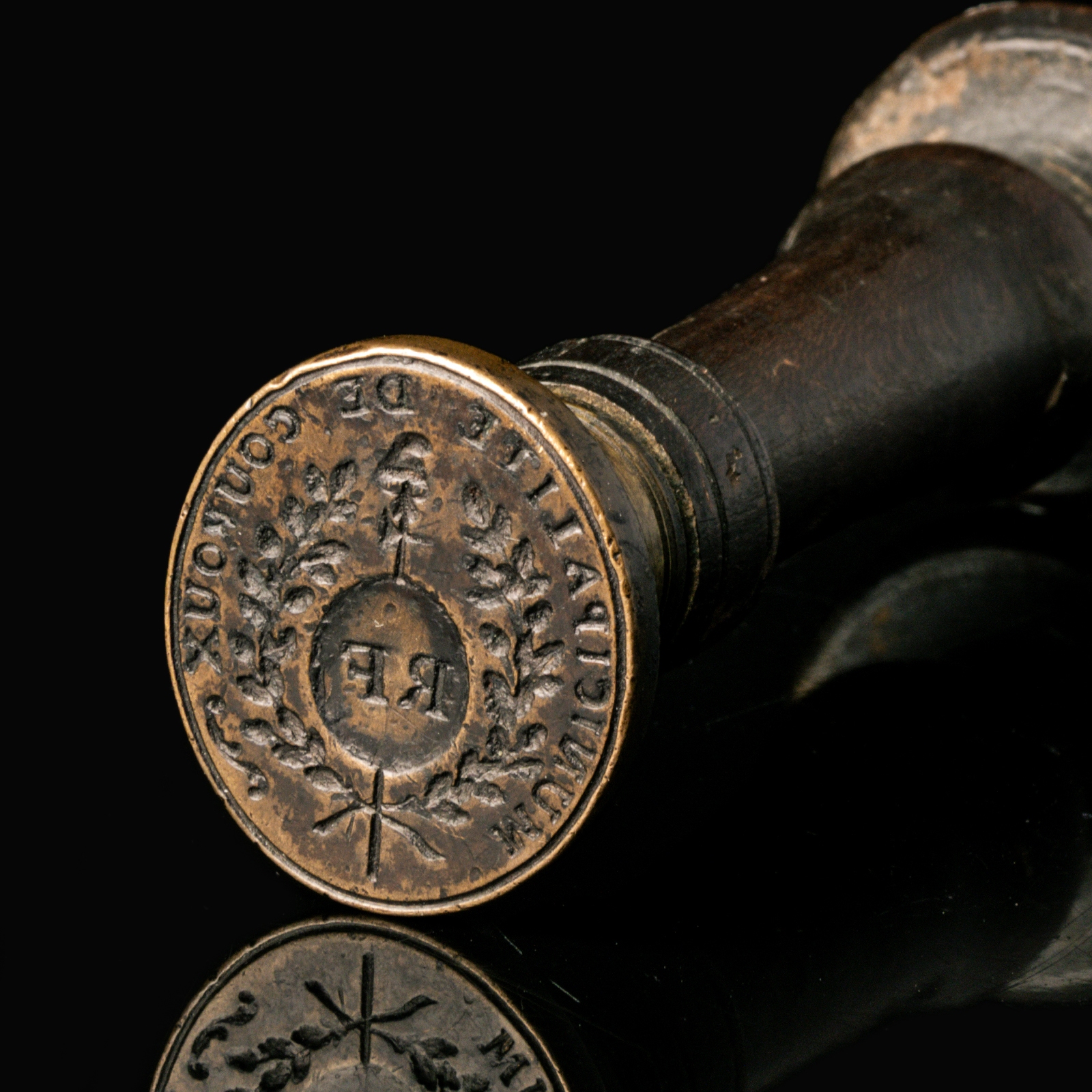 French Revolution, wooden and brass Municipal Seal Stamp of Couroux (France - Switzerland)
