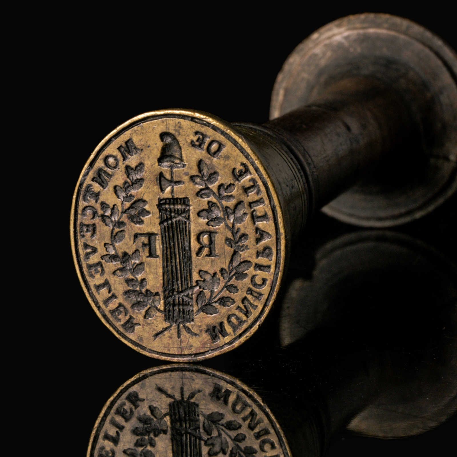 French Revolution, wooden and brass Municipal Seal Stamp of Montcevelier/Montsevelier (Switzerland)