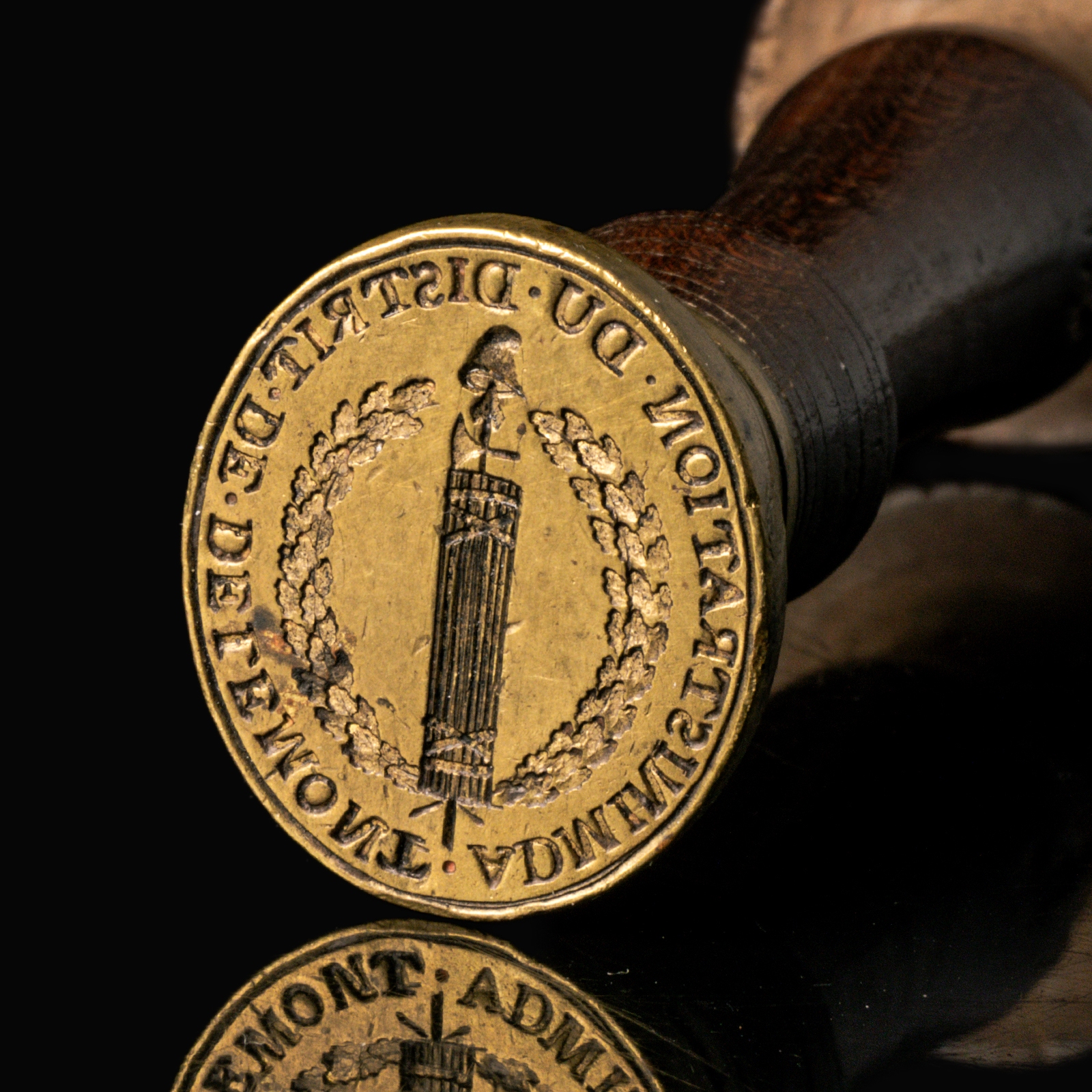 French Revolution, wooden and brass Seal Stamp of the District of Delémont (France - Switzerland)