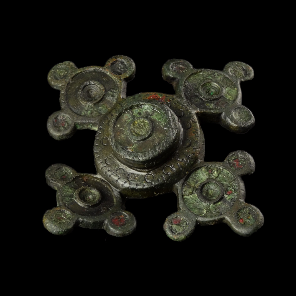 Gallo-Roman - early Germanic large enamelled bronze cruciform brooch