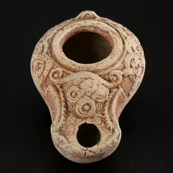 Holy Land, ancient Roman Beit-Nattif decorated oil lamp